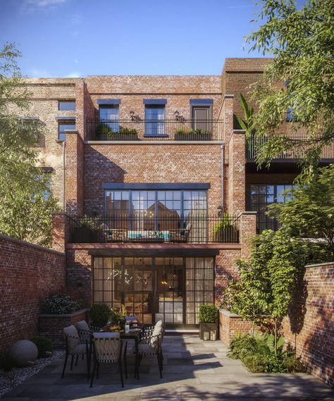 Backyard appartment - Project - Evermotion Brownstone Backyard, Industrial Home Exterior, Loft Exterior, Luxury Townhouse, Black Bedroom Design, Brooklyn Brownstone, Building Front, Casa Country, Brick Building