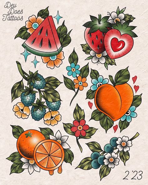 Blueberry Tattoo, Blackberry Peach, Fruit Tattoo, Traditional Tattoo Inspiration, Traditional Style Tattoo, Traditional Tattoo Sleeve, Holographic Stickers, Tatuaje A Color, Traditional Tattoo Art