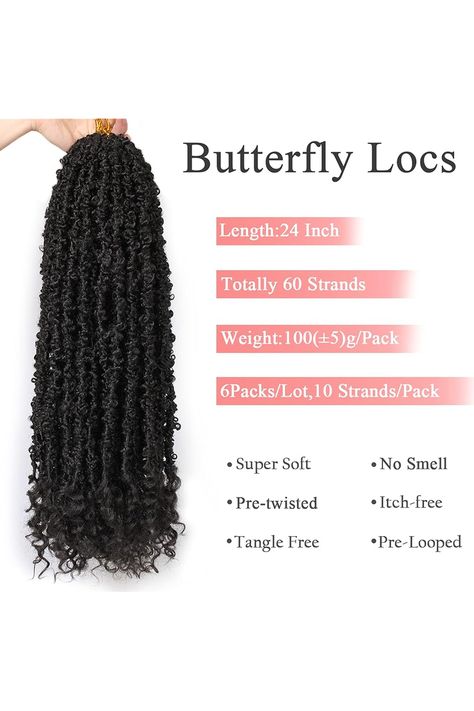 Leeven 24 Inch Pre-twisted Butterfly Locs Crochet Hair 6 Packs Natural Black Long Distressed Faux Locs Crochet Braids Hair With Curly Ends Pre-looped Messy Bohemian Butterfly Braids Hair Long Distressed Faux Locs, Distressed Faux Locs, Faux Locs Crochet Braids, Butterfly Locs Crochet Hair, Butterfly Braids, Butterfly Locs Crochet, Butterfly Braid, Faux Locs Crochet, Crochet Braids Hair