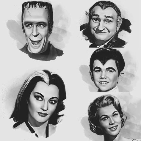 Herman And Lily Munster Tattoo, The Munsters Tattoo, Frankenstein Bride Tattoo, Lily Munster Tattoo, Munsters Tattoo, Coronas Tattoo, Dracula Cartoon, Munsters Tv Show, Bride Tattoo