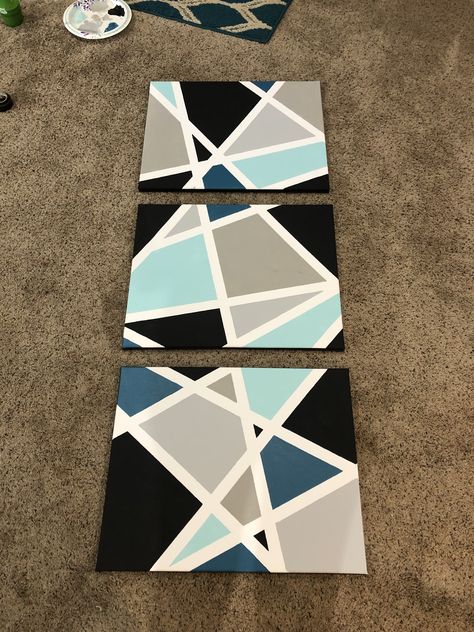 Connecting Canvas Painting Ideas, Two Piece Canvas Painting Ideas, Canvas Painting Ideas Geometric, Multi Canvas Painting Ideas, Obraz Diy, Canvas Background Ideas, Three Canvas Painting, Painters Tape Art, Multi Canvas Painting