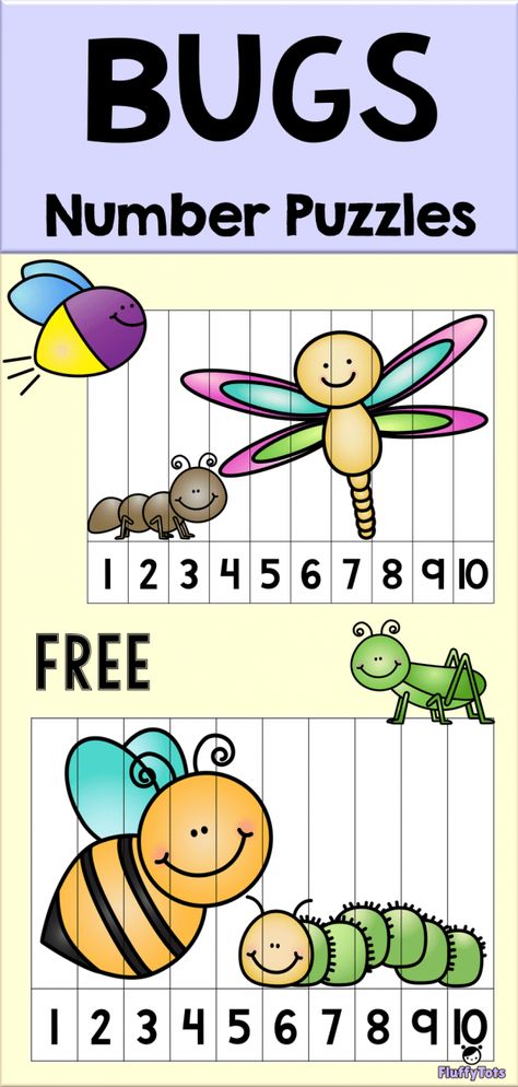 FREE Bugs Number Puzzle Games | For Preschool, PreK and Kindergarten.  Perfect for students to learn numbers 1-10.   Cheerful smiling bugs welcoming your kids, they will definitely love them!  #countingbugs #bugsprintables #PreschoolMath #LearningNumbers #PreschoolActivities #KidsLearning #Preschool #PreschoolThemes #mathcenter #kindergarten #homeschooling #math #counting Spring Themed Math Activities Preschool, Insect Circle Time Preschool, Bug Measuring Cards Free, Bugs Classroom Theme, Preschool Bug Theme, Insects Kindergarten, Games For Preschool, Bug Activities, Insects Preschool