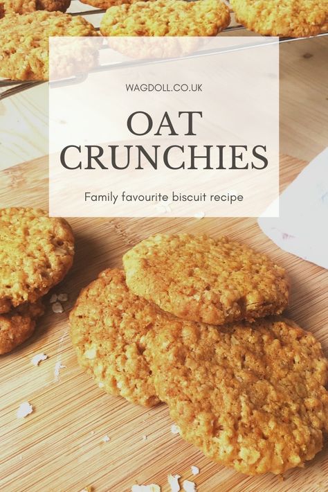 Oat Crunchies Recipes, Easy Oat Biscuit Recipe, Oats Koekies Resep, Crunchy Oat Cookies, Oat Recipes Healthy Snacks, Crunchy Biscuits Recipe, Biscuit Recipe Uk, Hobnobs Recipe, Oats Biscuits Recipe