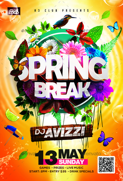 Spring Break Party, Graphic Design Flyer, Album Art Design, Event Poster Design, Club Flyers, Spring Party, Event Poster, Graphic Design Print, Creative Ads