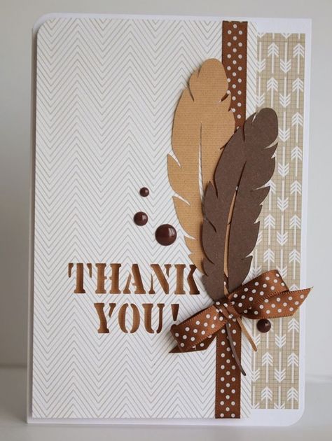 Feather Cards, Desain Quilling, Handmade Thank You Cards, 카드 디자인, Cricut Cards, Scrapbooking Diy, Birthday Cards Diy, Handmade Greetings, Fall Cards