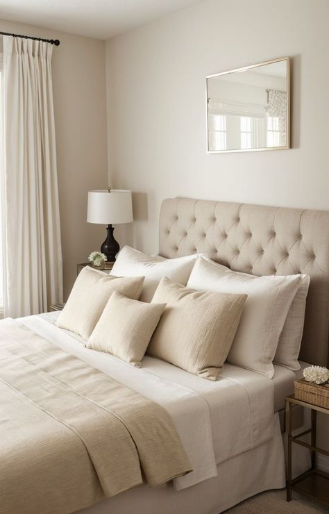 Ivory And Gold Bedroom, Cream Bedroom Black Accents, Beige Bedroom Black Accents, Gold And Beige Bedroom, Cream And Black Bedroom, Beige And Gold Bedroom, Beige Headboard Bedroom, Beige And Black Bedroom, Boston Ideas