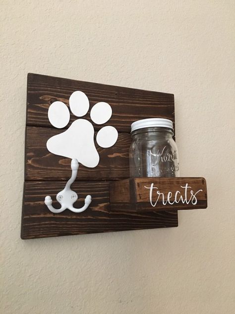 Dog Leash Holder Wooden Leash Hanger Mason Jar Leash Hook | Etsy Wood Tray Centerpiece, Diy Dog Gifts, Beer Bottle Cap Crafts, Dog Lead Holder, Dog Bowl Holder, Dog Leash Hanger, Leash Hanger, Dog Leash Holder, Pet Items