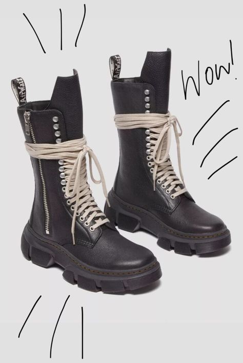 Dr martens x Rick Owens collab just dropped! - Buzz This Viral Rick Owens Boots, Calf Length Boots, Boot Stand, Black Platform Boots, Leather Lace Up Boots, Goodyear Welt, Platform Boots, Rick Owens, Dr. Martens