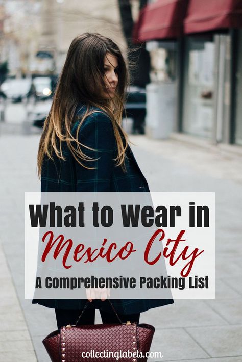 What to wear in Mexico City - an all-weather packing list for Mexico City. If you're coming to Mexico City in the wet season, in the winter, or anywhere in between, this guide on what to wear in Mexico City will help you plan it all! #mexicocity #whattowear #packinglist #mexico Mexico Outfit Ideas Winter, Fashion In Mexico City, Mexico Business Trip Outfits, Mexico City Outfits Winter, Outfit Ideas For Mexico City, Mexico City Street Style 2022, Outfit For Mexico City, Mexico City Fall Fashion, Outfit Ideas Mexico City