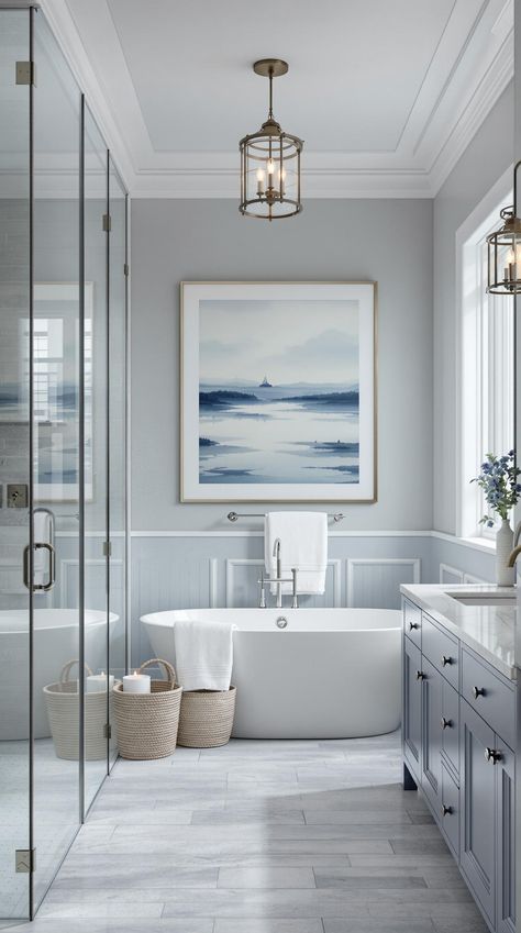 Coastal Inspired Bathrooms Calming Bathroom, Lake House Bathroom, Peaceful Space, Coastal Bathroom, Aged Wood, Coastal Bathrooms, Freestanding Tub, Aging Wood, Minimal Decor