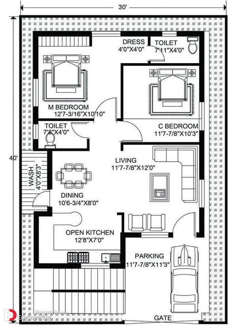 30x50 House Plans, 20x30 House Plans, Square House Plans, Budget House Plans, North Facing House, 20x40 House Plans, 30x40 House Plans, 2bhk House Plan, Kerala House