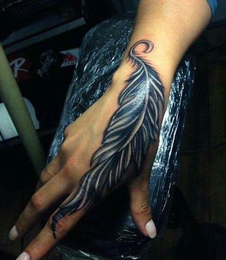 Hand Feather Tattoo Wrist Tats, Tattoo Feather, Hand Tattoos For Women, Being Happy, Feather Tattoo, Feather Tattoos, Sleeve Tattoos For Women, Dope Tattoos, Trendy Tattoos