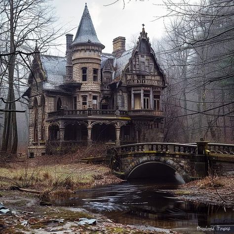 Dark Homes, Gothic Cottage, Background Study, White Mansion, Gothic Mansion, Old Victorian Homes, Pretty Houses, Vampire Aesthetic, Interesting Architecture