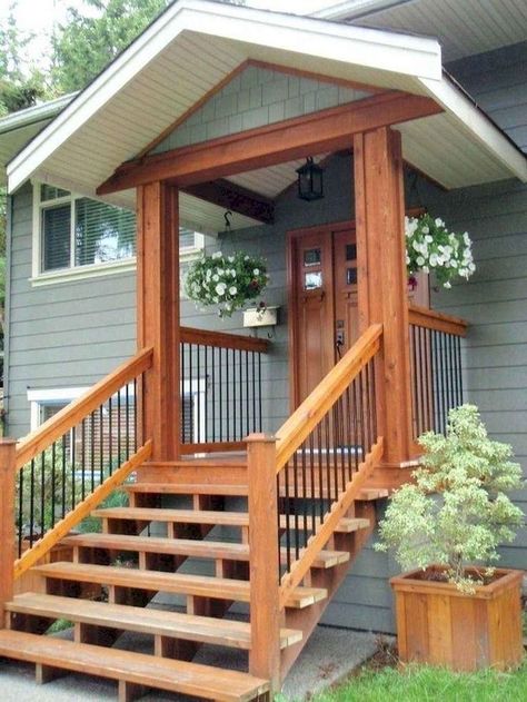 Affordable Front Porch Ideas, Porch Building Ideas, Front Porch With Steps, Rustic Farmhouse Front Porches, Porch Cover, Farmhouse Front Porch Decorating, Veranda Design, Front Porch Steps, Farmhouse Porch Decor