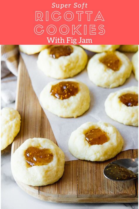 SOFT RICOTTA COOKIES WITH FIG JAM Fig Jam Dessert, Fig Filled Cookies, Fig Jam Cookies Recipe, Fig Jam Dessert Recipes, Fig Jam Cookies, Recipes With Fig Jam, Cookies With Ricotta Cheese, Lekvar Recipe, Fig Jam Uses