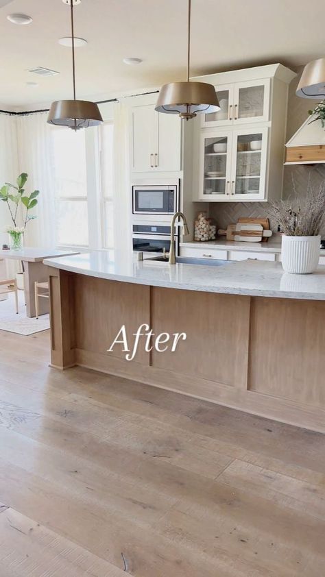 Faux Wood Kitchen Island, Stain Island Kitchen, White Kitchen Natural Wood Island, Kitchen Island Stain Colors, Faux Wood Kitchen Cabinets, Retique It Kitchen Cabinets, Kitchen Island Diy Makeover, Retique It Projects Before And After, Pickled Oak Cabinets Kitchens