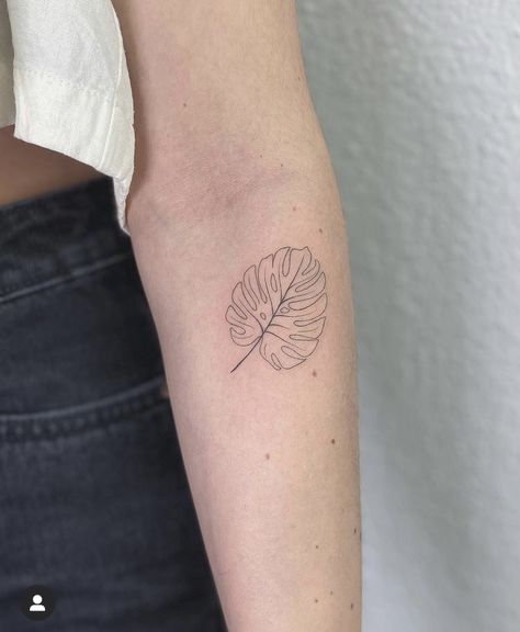 Monster Plant Tattoo, Minimalist Tattoo Plant, Monstera Tattoo Minimalist, Monstera Tatoos, Monstera Tattoo Ideas, Monsters Leaf Tattoo, Prayer Plant Tattoo, Plant Tattoos Simple, Monstera Tattoos Leaves