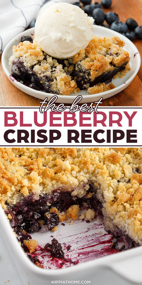 blueberry crisp with ice cream Best Blueberry Crisp, Easy Blueberry Crisp, Blueberry Recipe, Blueberry Crisp Recipe, Blueberry Desserts Recipes, Blueberry Cobbler Recipes, Crisp Desserts, Blueberry Filling, Blueberry Crisp