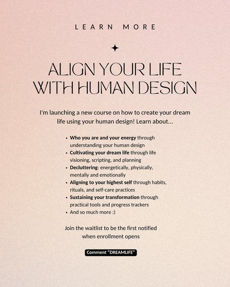 Wellness for the 5 energy types🤍💫 Human design is all about working with our unique differences in order to align with our design and function optimally! There is no one size fits all to wellness, so swipe to see what works for you according to your energy type! What does wellness mean to you? Share with us in the comments👇🏼 P.S. We have a new offering that teaches you how to align with your human design and create your dream life! You will learn how to integrate and apply HD to every asp... Manifestor Generator, Energy Types, Create Your Dream Life, Human Design, Content Creation, Understanding Yourself, Dream Life, One Size Fits All, Your Dream