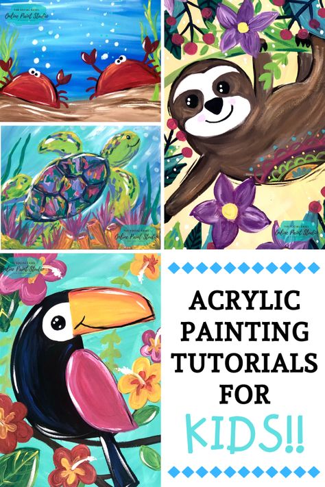 Easy to follow Online Video Painting Tutorials for Kids! These Art Lessons for Kids are perfect for all the moms out there who need something fun and creative for their kids! Step-by-Step Acrylic Painting Video Tutorial for Kids #kidpaintingideas #thesocialeaselonlinepaintstudio #learntopaint Kid Painting Ideas Kids Activities Kids Art Party Painting Tutorials Kids Art Projects Learn How to Paint for Beginners Kid Craft Ideas Kids Camp Activities Easy Acrylic Painting on Canvas Acrylic Painting Painting For February, Art Lessons For Beginners, Craft Creative Ideas, Summer Canvas Painting Ideas Kid Art, How To Paint For Beginners Step By Step, Kids Paint Birthday Party, Mom And Me Painting Ideas, Directed Painting For Kids, How To Paint Easy Step By Step