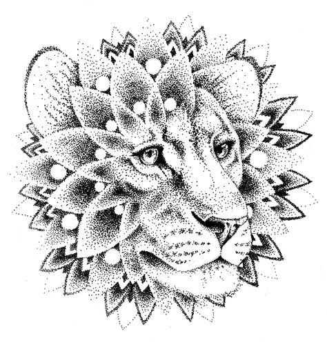 Lion Mandala Design, Tattoo Dots, Dotwork Tattoo Mandala, Pointillism Tattoo, Lion Mandala, Tattoo Lion, Tattoo Dotwork, Geometric Lion, Kunst Tattoos