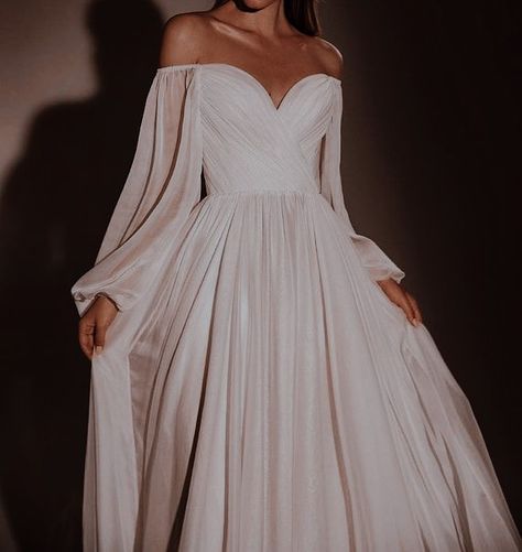 Satin Wedding Dress Long Sleeve, Puffy Sleeve Wedding Dress, Loose Wedding Dress, A Line Satin Wedding Dress, Wedding Dress Puffy, Flowy Wedding Dress, Wedding Dress Flowy, Sheer Wedding Dress, Pretty Wedding Dresses