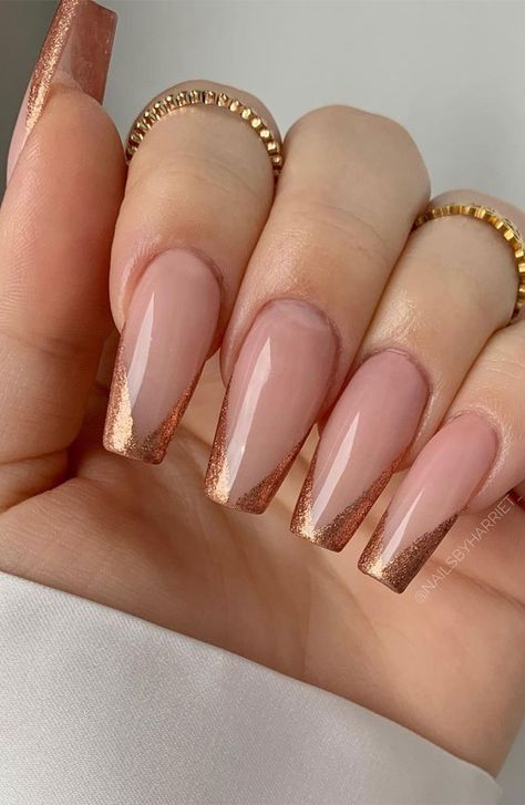 Nails Archives - Page 6 of 232 - Fabmood | Wedding Colors, Wedding Themes, Wedding color palettes French Tip Triangle, Copper Nails Designs, Birthday Nail Designs, Bronze Nails, Copper Nails, Glitter French Tips, Gold Nail Designs, French Nail Designs, Tip Nails