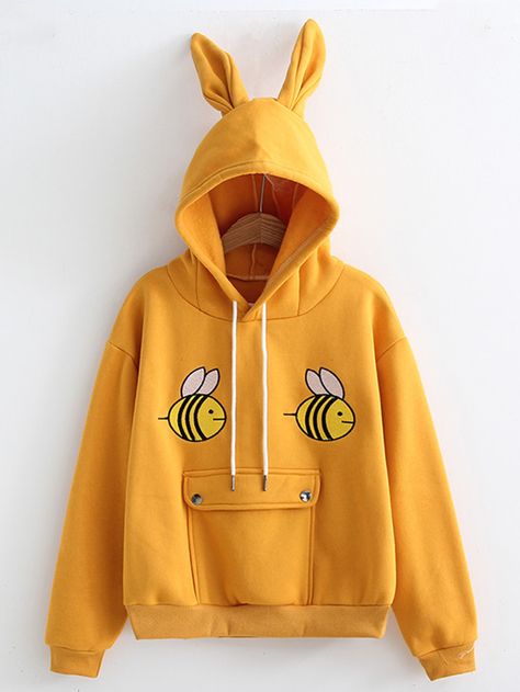 Shop Bee Embroidered Ear Hooded Sweatshirt online. SheIn offers Bee Embroidered Ear Hooded Sweatshirt & more to fit your fashionable needs. Kawaii Fashion Outfits, Sweatshirt Outfit, Sweatshirts Online, Kawaii Clothes, Print Sweatshirt, Mode Vintage, Character Outfits, Kawaii Fashion, Look Cool