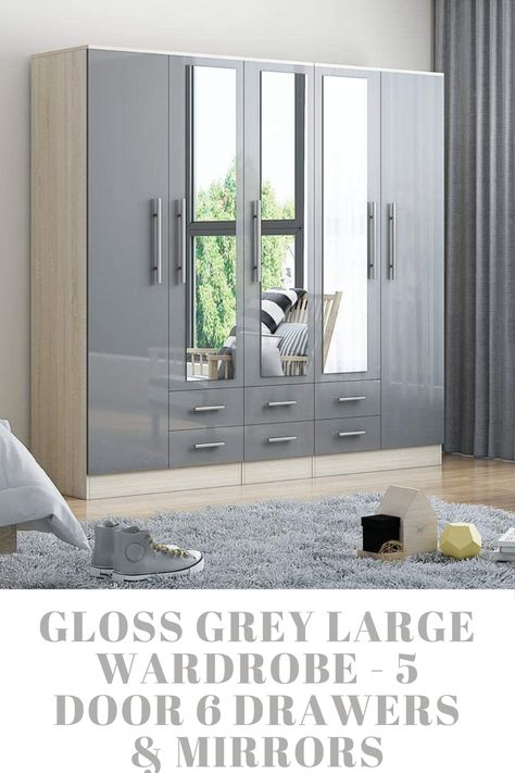 White And Grey Bedroom Wardrobe, Grey Sliding Wardrobe Bedroom, Single Wardrobe With Mirror, 3 Door Wardrobe Design With Mirror, White And Grey Sliding Wardrobe, Mirror Sliding Door, Grey Wardrobe, Long Mirror, Large Wardrobes