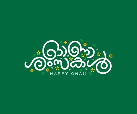 Kerala, Indian holiday. Happy Onam Malayalam lettering or typography illustration with flowers Onam 2024 Poster, Kerala Onam Games, Onam Greetings In Malayalam, Onam Malayalam Typography, Onam Illustration Art, Onam Background Design, Happy Onam Poster, Onam Background, Onam Illustration