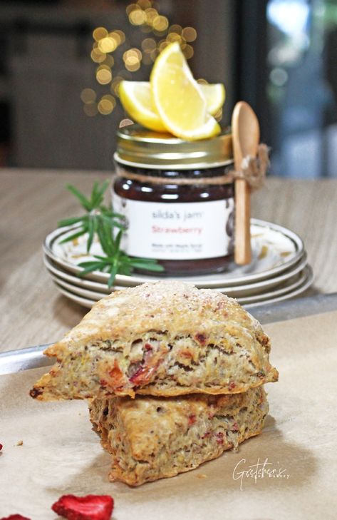 Strawberry Lemon Rosemary Scones Lemon Rosemary Scones, Milling Grains, Rosemary Scones, Homemade Baking Powder, Soy Recipes, Lemon Rosemary, Vegan Bakery, Strawberry Lemon, Breakfast Pastries