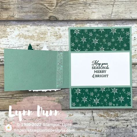 Learn how to make two different easy front flap cards from one 8-1/2 x 11 inch sheet of cardstock! And I have 2 different ways you can use this fun fold design in your card making. #cardmaking #funfoldcards #trimmingthetree #stampinup #christmascards Easy Stamps, Santa Express, Christmas Tree Cards, Tree Cards, Fancy Fold Cards, Christmas Advent Calendar, Cat Cards, Shaker Cards, Fancy Folds