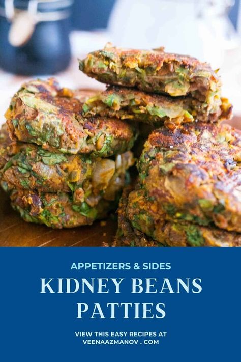 These kidney beans patties make perfect nutritious and healthy appetizers or sides. They are also meatless, gluten-free, and vegan bean burgers. This simple and easy recipe is very versatile. You can serve them on their own, as a snack or in sandwiches too #kidneybeanpatties #kidneybeans #beanburgers #veganburgers #kidneybeanrecipes #appetizers #sides Pinto Bean Burger Recipe, Easy Veggie Burger, Vegan Bean Burger, Veggie Burger Patties, Vegetarian Burgers, Recipes With Kidney Beans, Vegan Bean, Vegan Patties, Veggie Patties