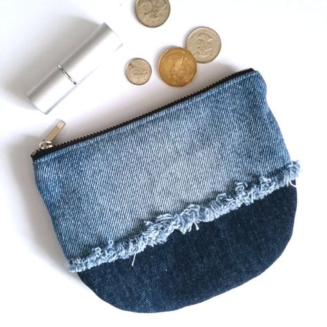 Denim fringe!  - recycled denim - recycled leather back - YKK zipper - recycled floral lining fabric - 5 1/2  x 6 1/2  Please read shop policies before purchasing :-)  Instagram @jool73 www.facebook.com/joolclothing www.walkwithjool.com Denim Pouches Old Jeans, Casual Upcycled Recycled Denim Shoulder Bag, Upcycled Recycled Denim Shoulder Bag, Eco-friendly Blue Denim Bag, Eco-friendly Denim Blue Denim Bag, Tas Denim, Recycled Jeans Bag, Denim Crafts Diy, Denim Purse