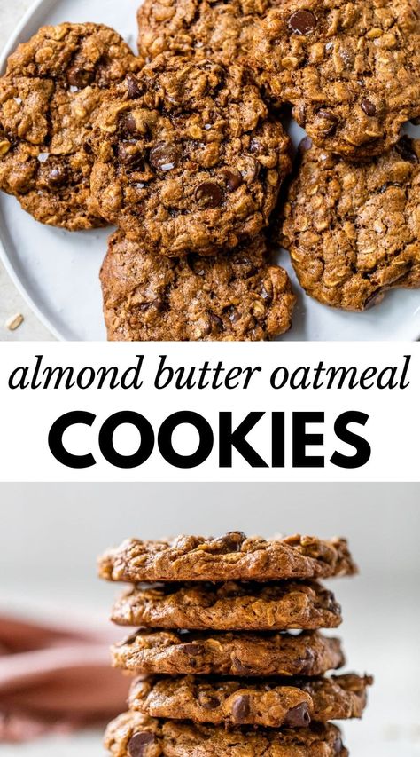 Almond Butter Oat Cookies, Almond Butter Drizzle, Almond Butter Oatmeal, Nut Butter Cookies, Oat Chocolate Chip Cookies, Work Snacks, Ketone Recipes, Oatmeal No Bake Cookies, Healthier Baking