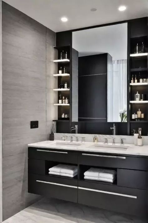 Master bathroom with vanity and makeup area Jaccuzi Bathroom Master Bath, Bathroom With Vanity, Master Bath Lighting, Master Bath Design, Makeup Area, Dream Master, Bathroom Cabinetry, Lighting Plan, Custom Bathroom