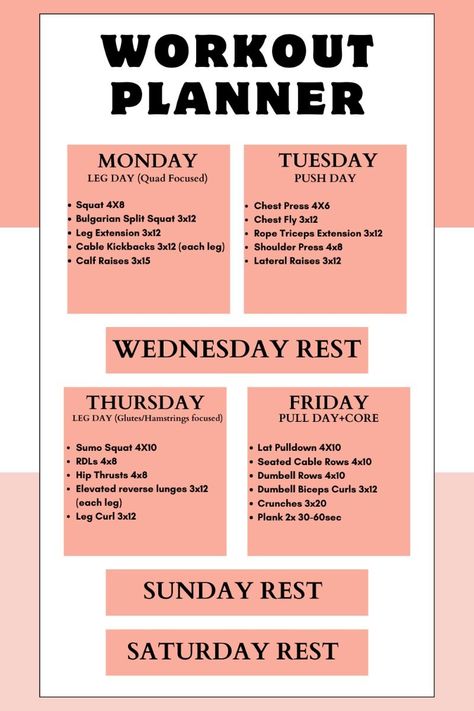 Workout Schedule For Women #workoutplan #fitnessgoals #workoutroutine #fullbodyworkout #exerciseplan #weeklyworkout. https://www.theworldaccordingtome.org/healthy-food-and-drink-recipes/1859787_weekly-gym-workout-plan-for-women-get-strong-and-feel-great/?exs177 Cardio Workout Schedule, Split Workouts, Workout Schedule For Women, Gym Workouts For Women, Cable Workouts, Weekly Gym Workouts, 2024 Workout, Beginner Workout Schedule, Low Impact Cardio Workout