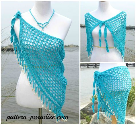 Crochet Pattern for beach cover, skirt, wrap, shawl by pattern-paradise.com Wrap Skirt Pattern Free, Wrap Skirt Pattern, Crochet Bodycon Dresses, Skirt Pattern Free, Black Crochet Dress, Crochet Skirts, Crochet Triangle, Crochet Shawls And Wraps, Crochet Cover Up