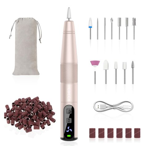 HEBECA Cordless Nail Drill Set - Professional Electric Nail File with 12 Drill Bits 26 Sanding Bands for Natural or Acrylic G Nail Dremel, Nail File Machine, Nail Drills, Electric Nail File, Drill Machine, Nail Drill Machine, Nail Care Routine, Drill Set, Acrylic Gel