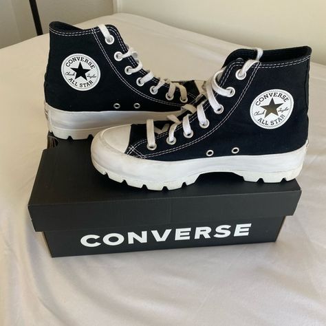 Chuck Taylor All Star Lugged Converse Converse Shoes High Top Platform, Shoes Converse Platform, Chuck Taylor All Star Lugged Outfit, Converse Lugged Outfit, Converse Shoes Platform, Converse Shoes Aesthetic, Converse Chunky, Lugged Converse, Converse Shoes Black