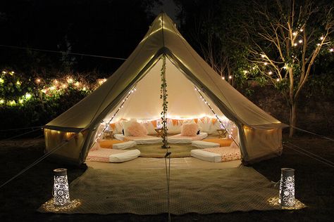 Glamping Experiences at home — WonderTent Parties Glamping Tent Party, Big Tents For Sleepovers, Yurt Birthday Party, Glamping Ideas Party, Backyard Sleepover, Backyard Camping Sleepover, Glamping Party Ideas, Wedding Decorations Garden, Garden Inspiration Ideas