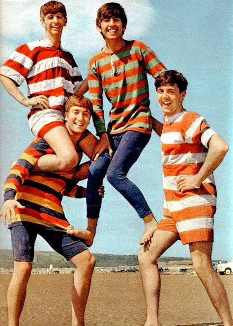 The Beatles on the beach ************************************ #johnlennon #paulmccartney #georgeharrison #ringostarr #1960s #vintage #aesthetic #hair #makeup #style #fashion #photographs #colourful The Beatles, A Photo, The Beach