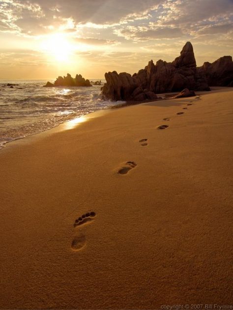 Footprints in the Sand   "The times when you have seen only one set of footprints is when I carried you." Psalm Of Life, Footsteps In The Sand, Footprints In The Sand, Ayat Alkitab, San Jose Del Cabo, Sunrise Beach, After Life, E Card, Beach Scenes