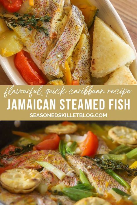 Jamaican Steamed Fish Jamaican Steamed Fish Red Snapper, Steam Fish Recipe Jamaican, Jamaican Fish Recipes, Jamaican Steamed Fish, Jamaican Fish, Fish In Coconut Milk, Steamed Tilapia, Steamed Fish Recipes, Steam Fish