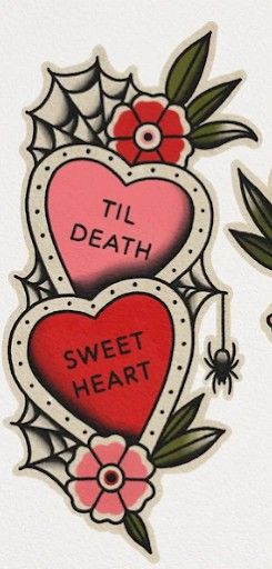 Heart Filler Tattoo, Heart Scroll Tattoo, New School Tattoo Halloween, Goth Love Tattoo, Sweetheart Candy Tattoo, Heart Lighter Tattoo, Spooky Filler Tattoo, Mini Traditional Tattoo, Traditional Valentine Tattoo