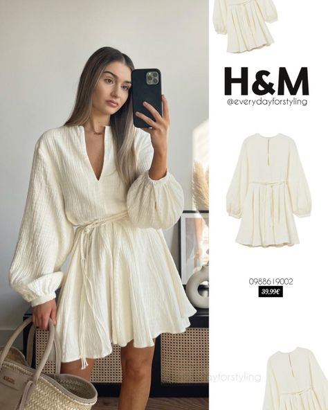 Summer Dress / Mini Dress / Full Sleeves Dress / Short Dress / Casual Dress for Women Short Dress Full Sleeves, H&m Summer Dress, Hm Dress H&m, H&m Dress, Summer Dress 2024, H And M Outfits, H&m Outfits, Dress Full Sleeves, Short Dress Casual