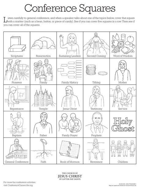 General Conference Bingo, Lds Primary Talks, Conference Bingo, General Conference Activities For Kids, Lds General Conference Activities, General Conference Packets, Conference Activities, General Conference Activities, Visiting Teaching Handouts