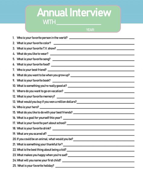 interview questions to ask your kids every year | free printable Question To Ask Your Sister, Kids Interview Questions, Family Interview Questions, Who Is Your Color Person, Interview Questions For Friends, Questions To Ask Your Sister, Questions To Ask Your Kids, Birthday Interview, Interview Questions To Ask