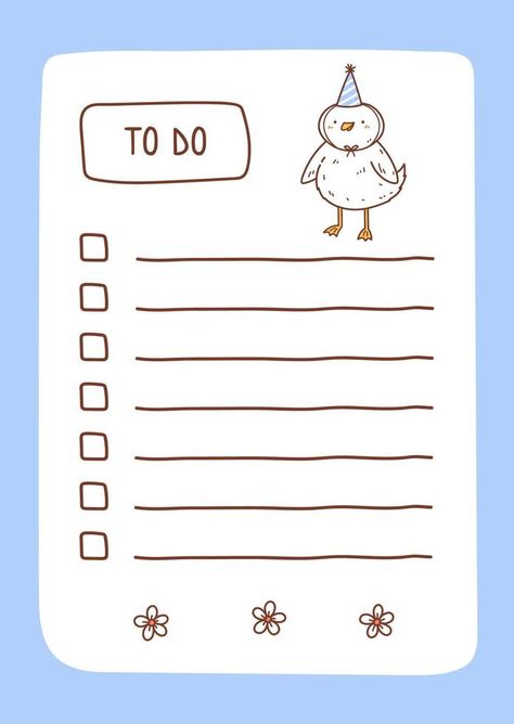 To do list template decorated by kawaii goose. Cute design of schedule, daily planner or checklist. Vector hand-drawn illustration. Perfect for planning, notes and self-organization.