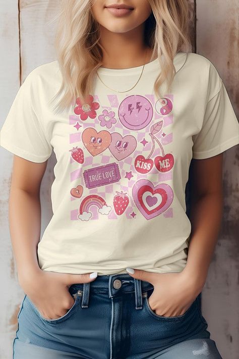 Sizzling hot deal! Retro Valentine's Graphic Tee, available at a breathless price of $32.50 Ignite the town! Valentines Graphic, Valentines Graphic Tee, Knitted Swimsuit, Travel Capsule Wardrobe, Sweater Hat, Retro Valentines, Garment Fabric, Color Wow, Dtg Printing